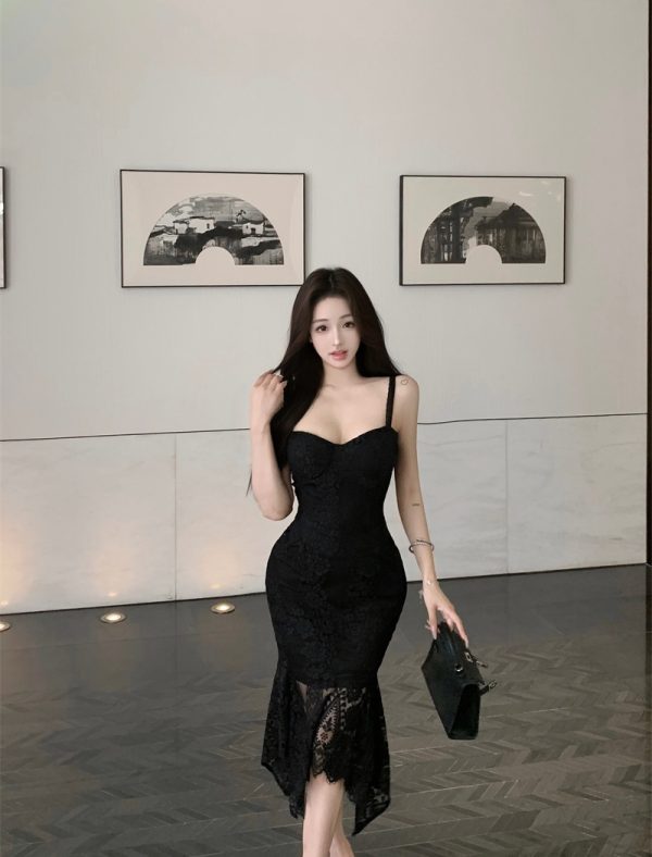 Spring sexy elegant strap dress lace light luxury dress